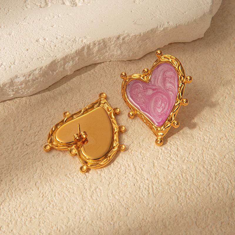 Sweet Magic Purple Love Stainless Steel Retro Fashion Ear Studs Girl Beautiful Love Jewelry Earrings For Women view 6