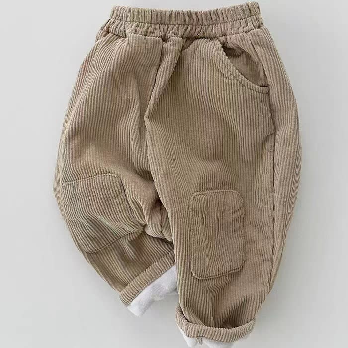 Korean Ins Corduroy Fleece-lined Patch Trousers view 3