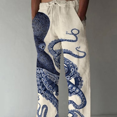 Men's Loose Casual Straight-leg 3D Printed High Waist Wide Leg Pants view 7
