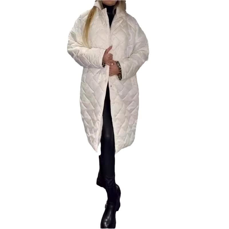 Winter Rhombus Stitching Coat Warm Solid Color Pocket Lapel Long Jacket Women's Clothing view 8