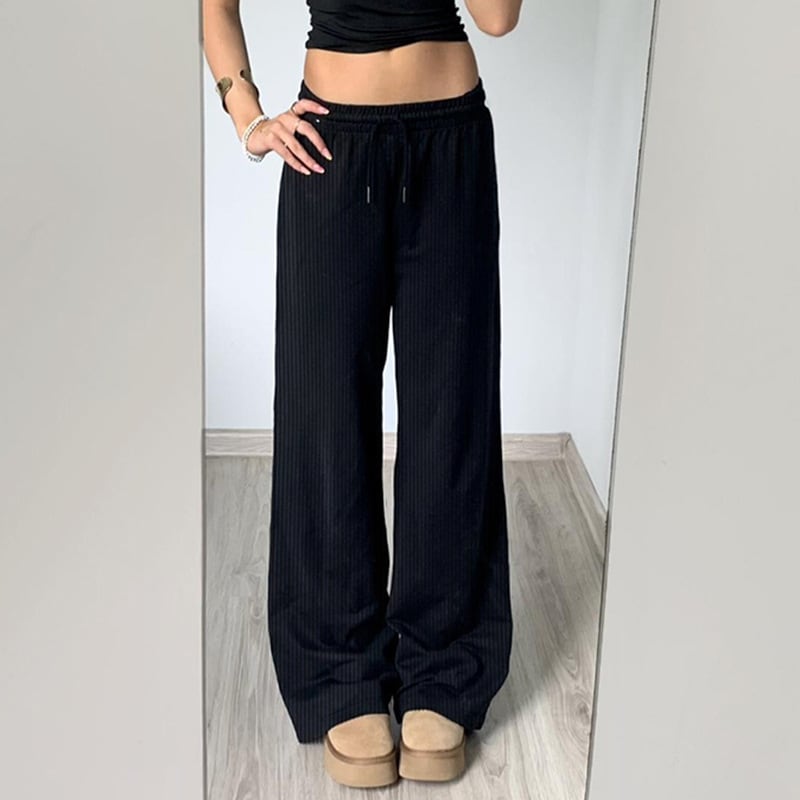 Pure Color Minimal Versatile Sports Style Low Waist Lace-up Draping Mop Straight-leg Trousers view 4