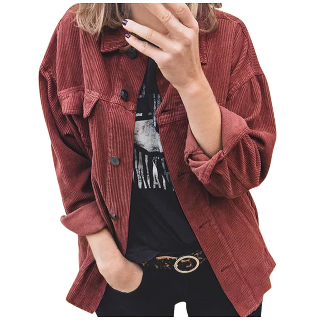 Autumn Corduroy Button Cardigan Long Sleeve Lapel Loose Thick Shirt For Women view 4