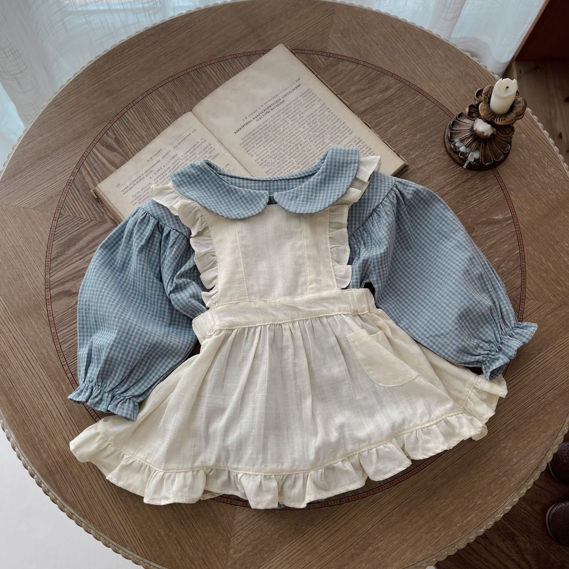Infant Single-breasted Long Sleeve Small Plaid Romper Sling Small Overskirt view 16