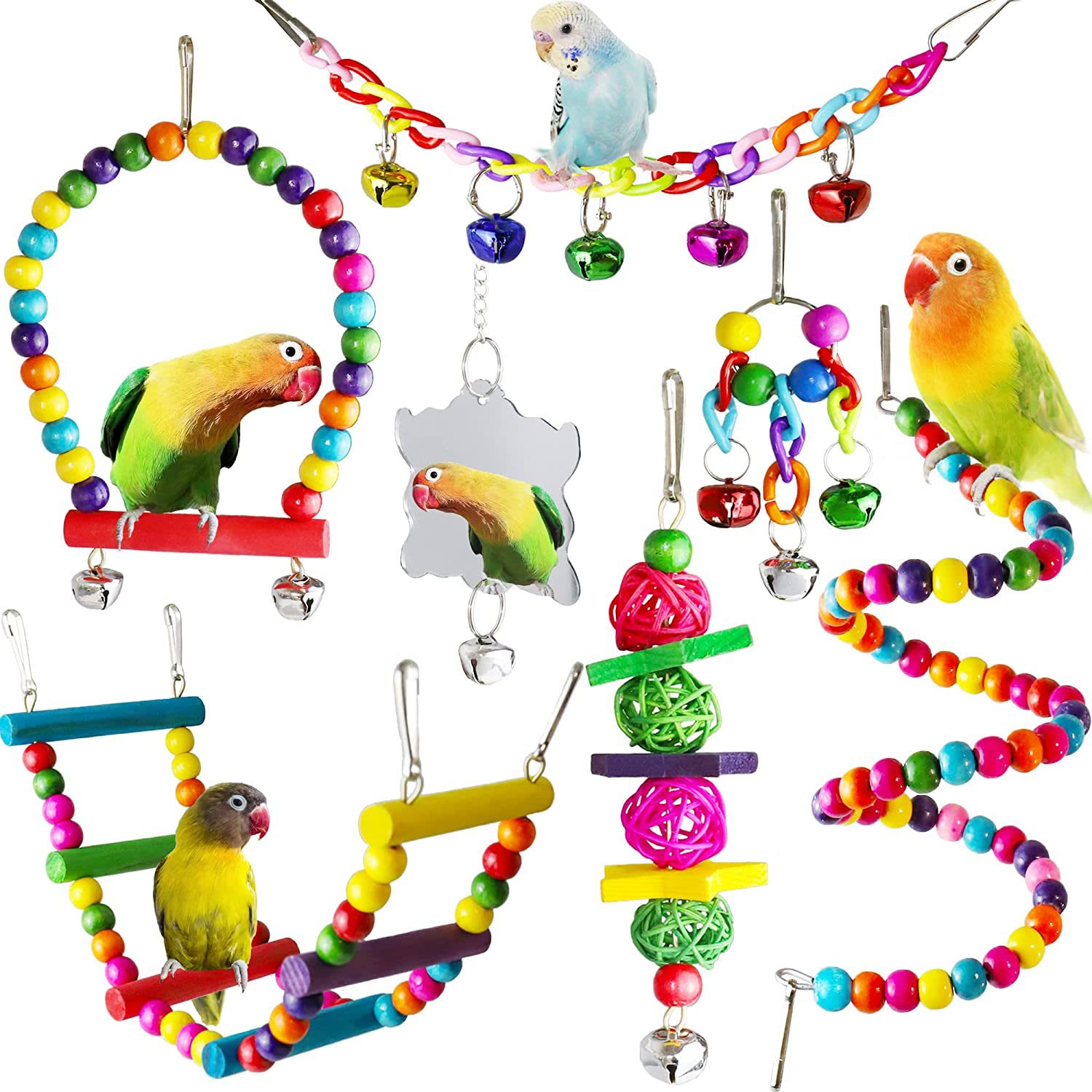 7PCs Parrot Toys Bird Cage Accessories view 9