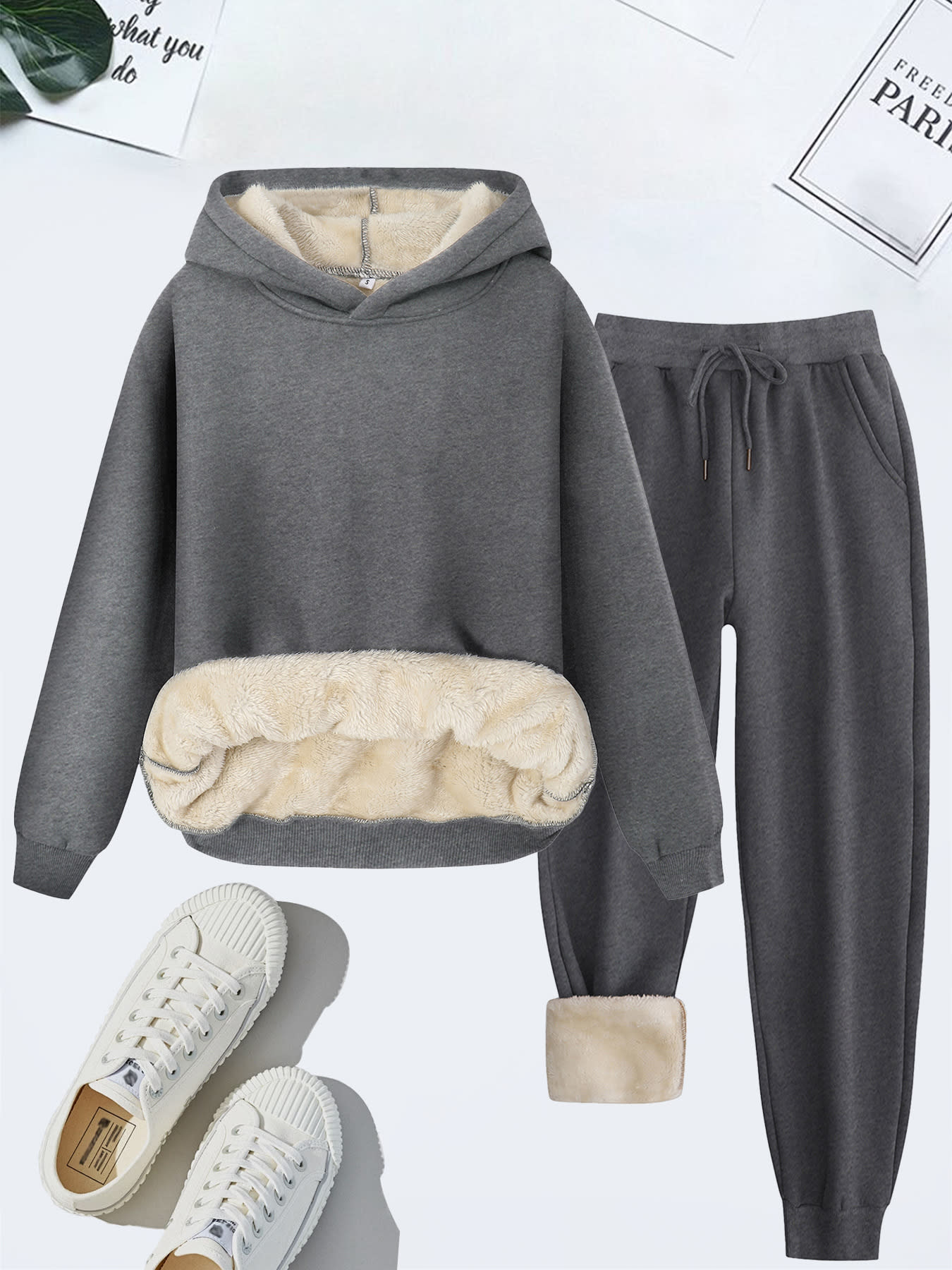 Women's US Size Suit Winter Warm Hoodie Lambswool Hooded Hooded Pullover Tops view 8