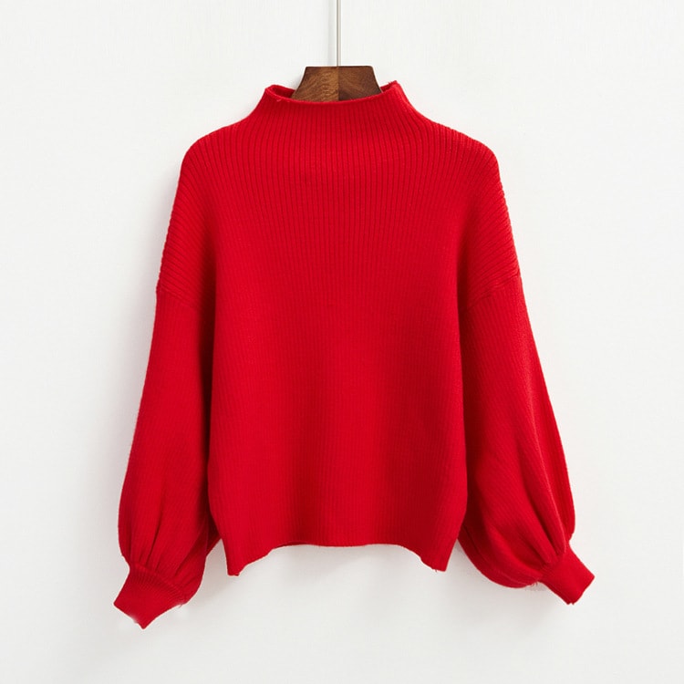 Half Turtleneck Lantern Sleeve Sweater Loose Slim Looking Base Knitwear view 7