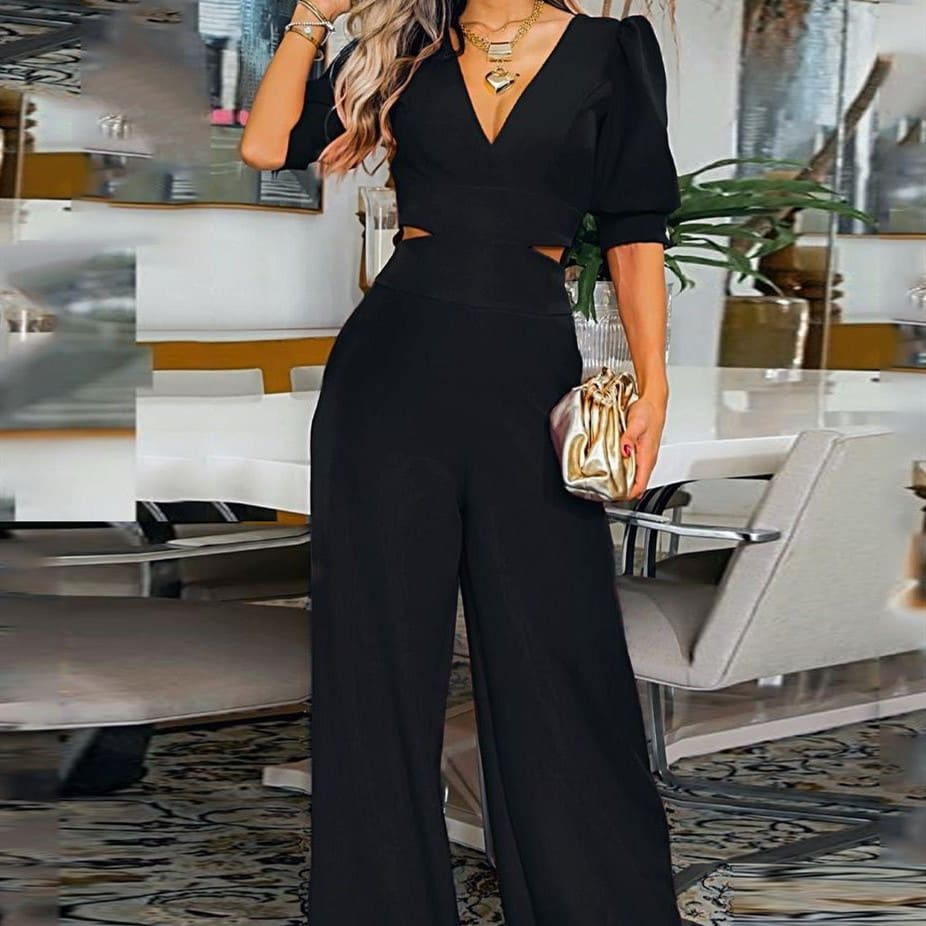 Fashion Women's Wear Puff Sleeve V-neck Loose Jumpsuit view 8