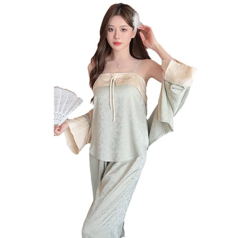 Women's Ice Silk Sling Nightgown Three-piece Set view 5