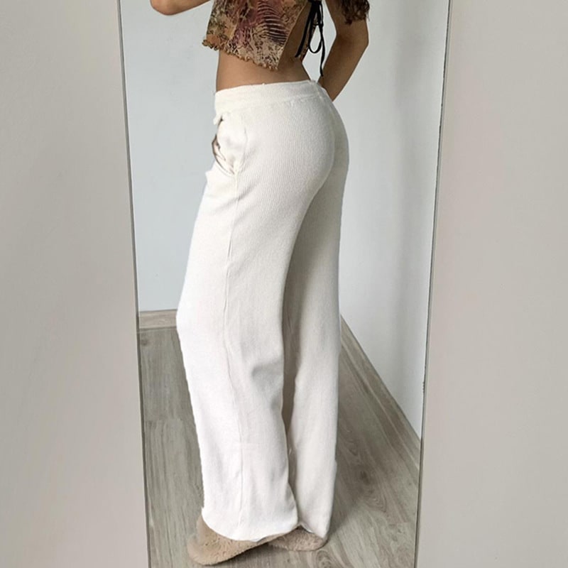 Pure Color Minimal Versatile Sports Style Low Waist Lace-up Draping Mop Straight-leg Trousers