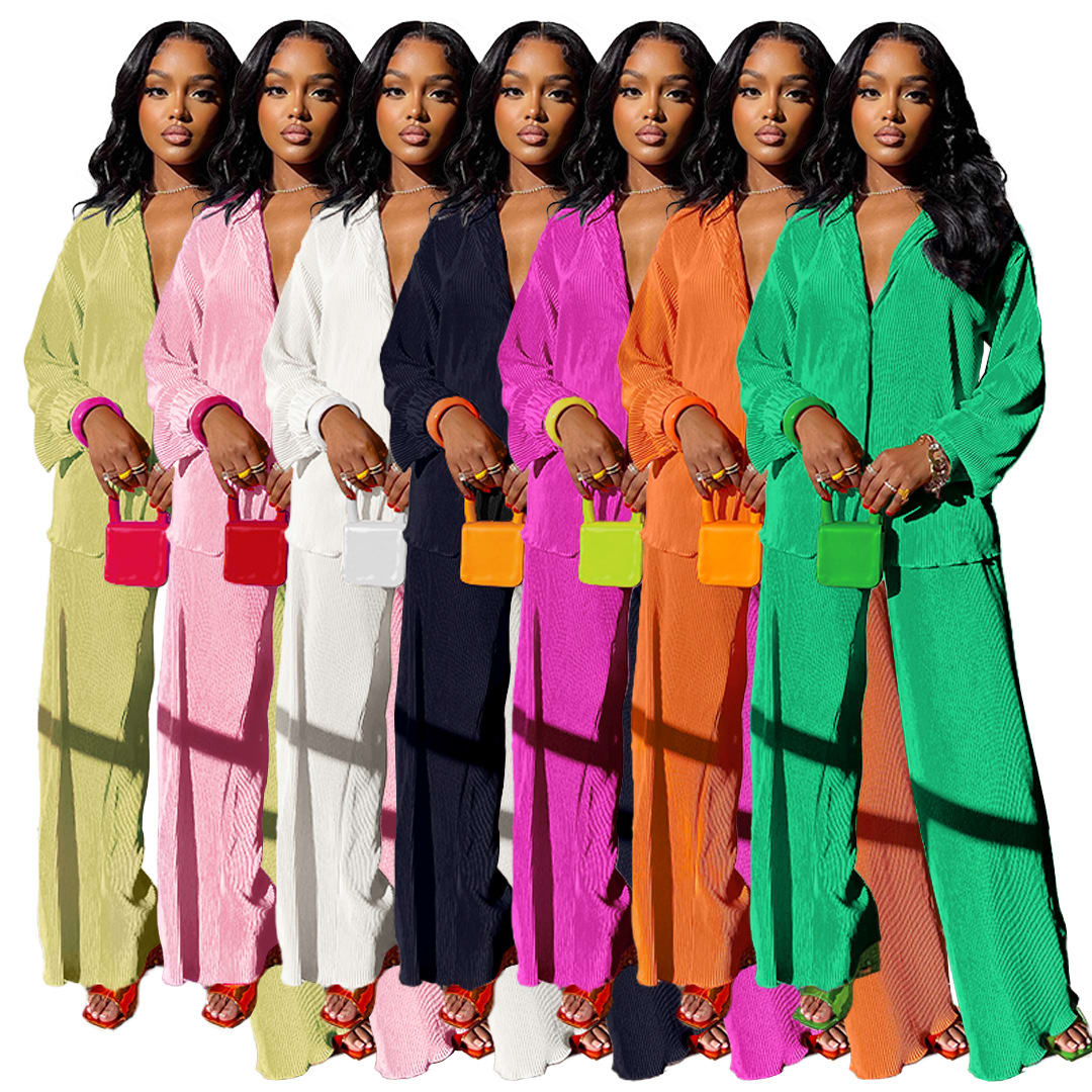 Women's Fashionable And Comfortable Pleated Wide-leg Pants Suit view 7