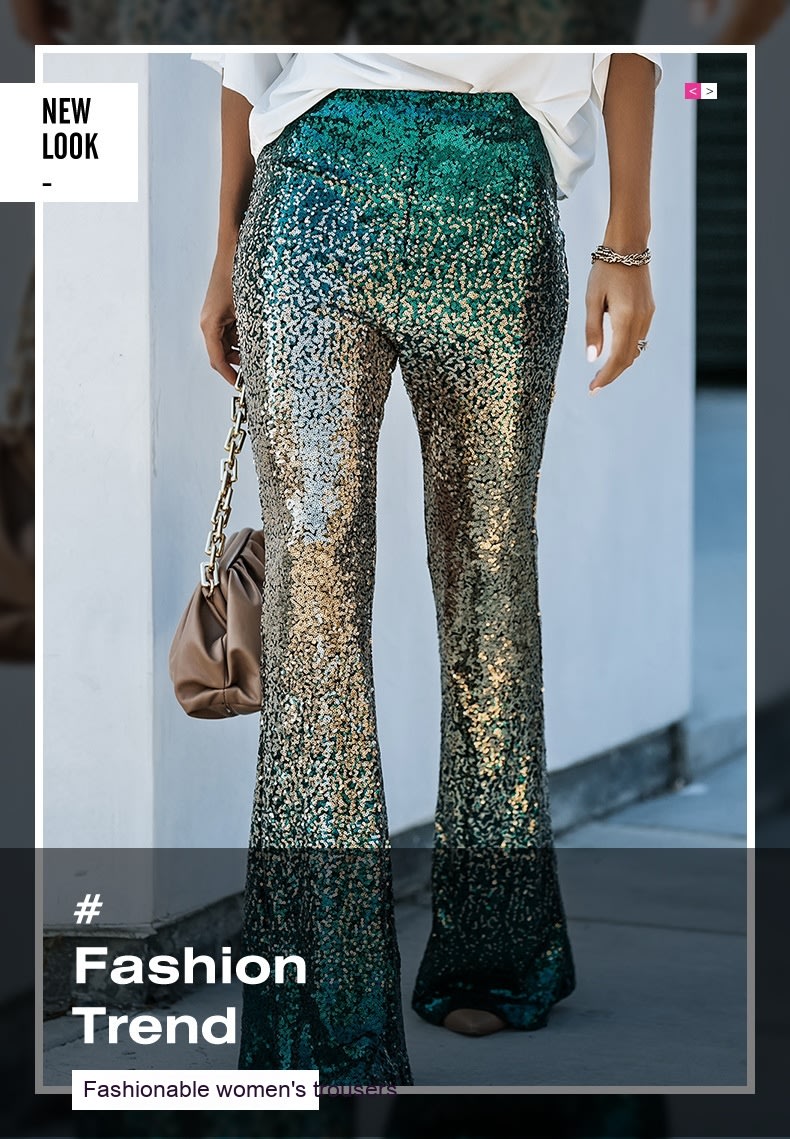 Gradient Color Wide Leg European And American High Waist Slim-fit Sequined Flared Pants view 7
