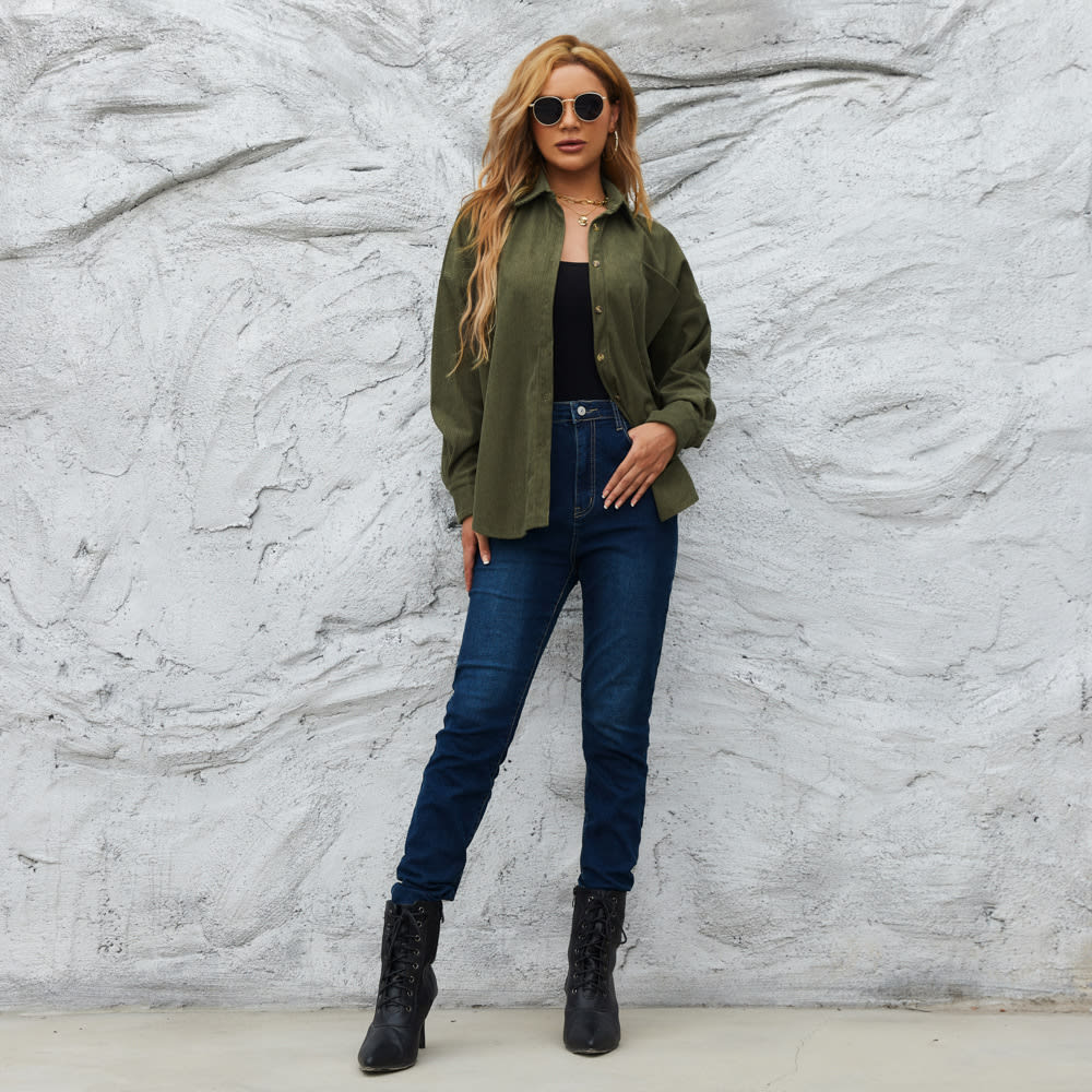 Corduroy Women's American Loose Jacket Coat Solid Color Shirt view 5