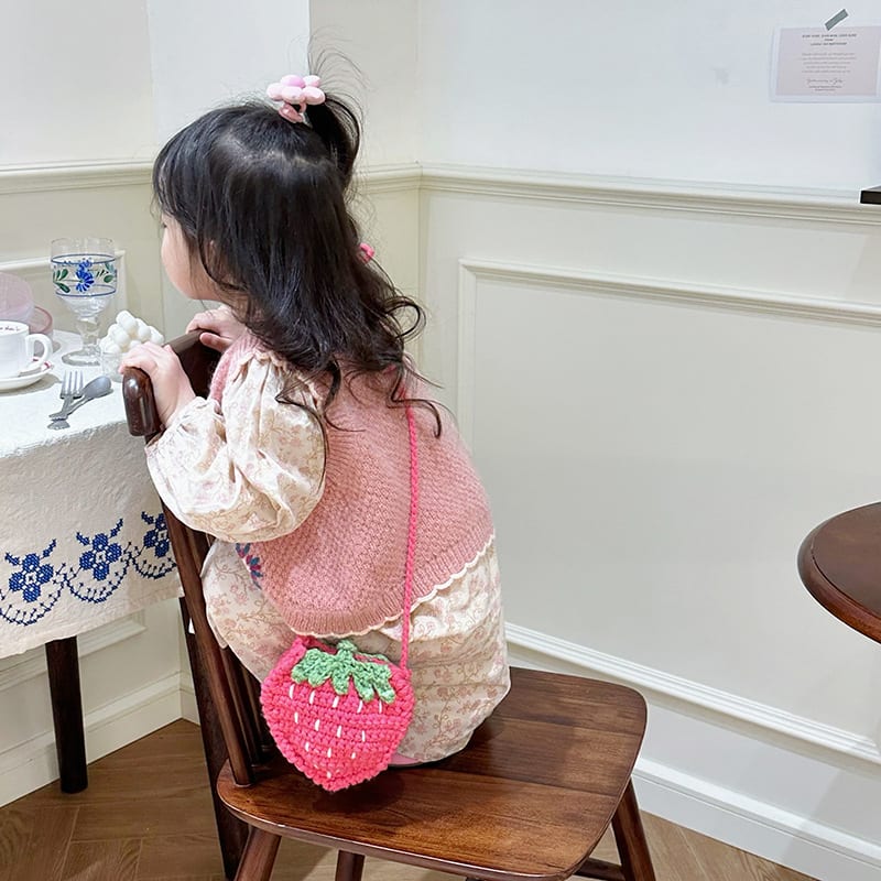 Handmade Knitted Children's Wool Cute Strawberry Crossbody Bag view 8