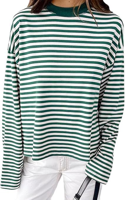 Casual Loose All-match Retro Contrast Color Striped Long-sleeved Top view 10