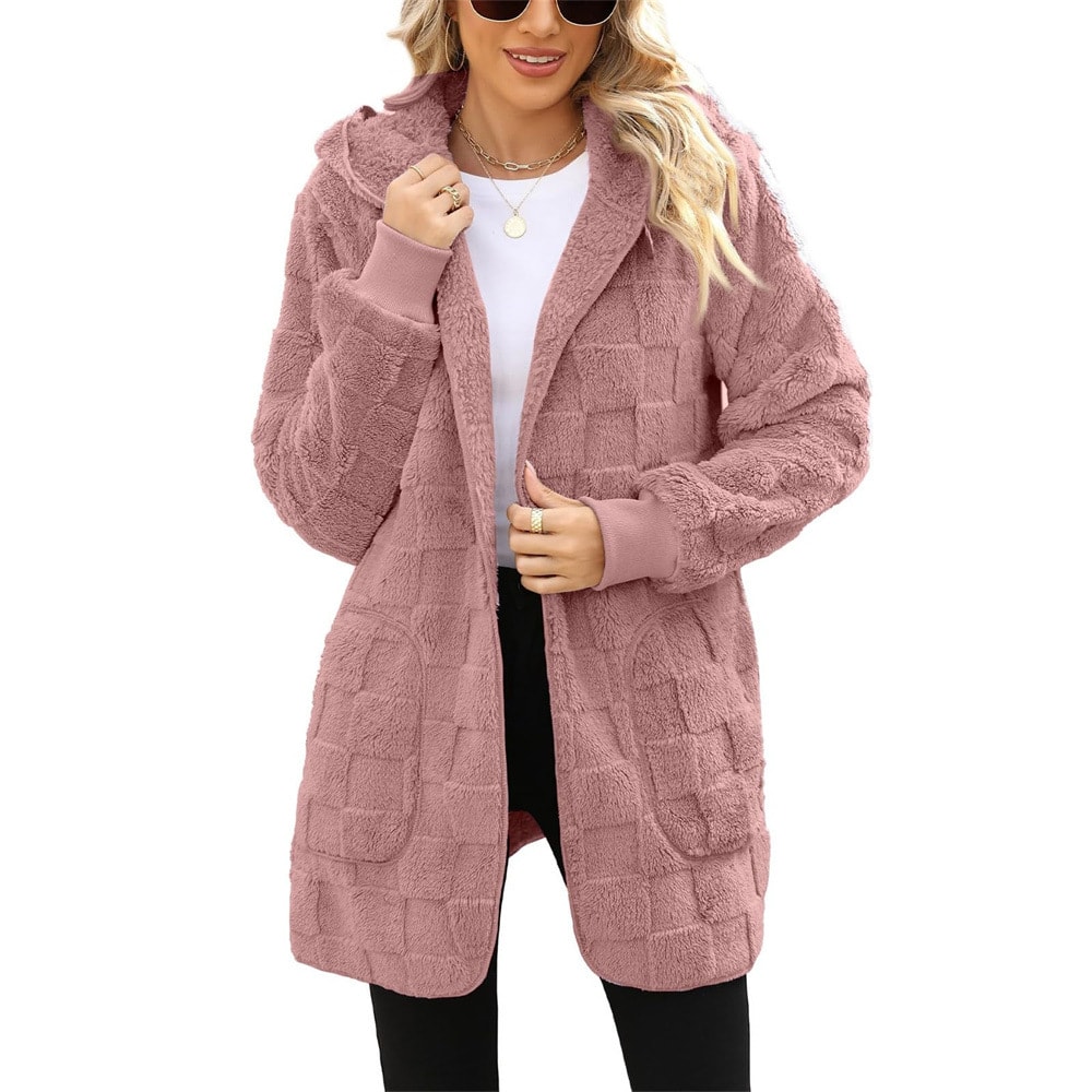Cardigan Plaid Jacquard Hooded Pocket Plush Cardigan Jacket view 10