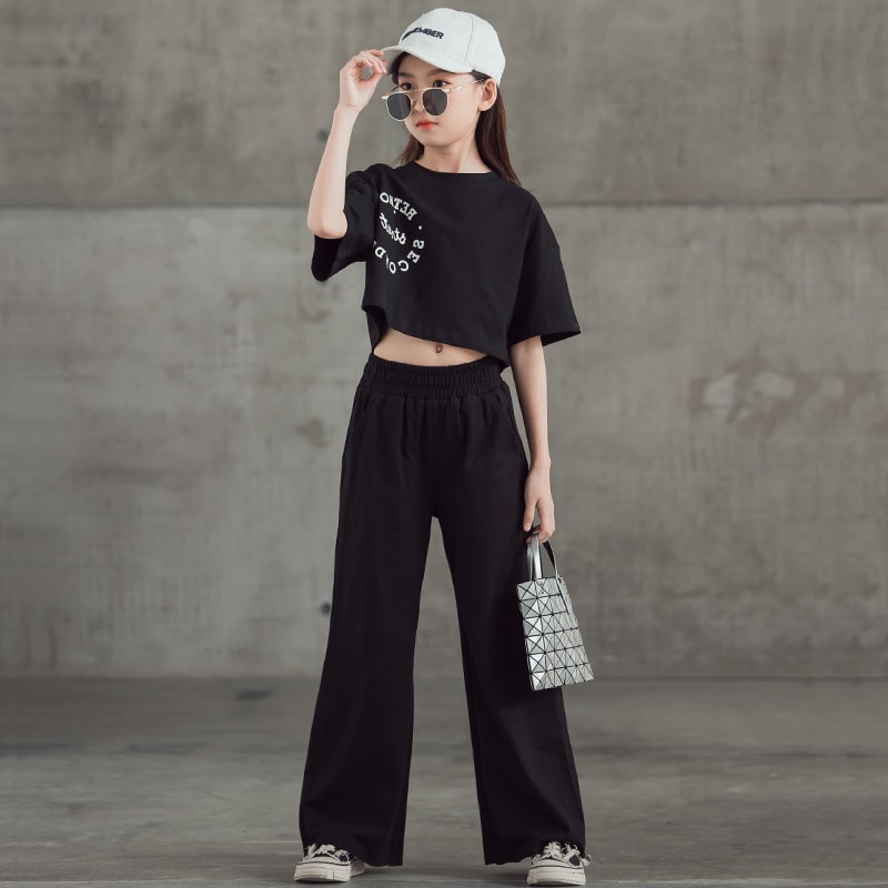 Straight-leg Short Sleeve Printed T-shirt Wide Leg Pants Suit view 5