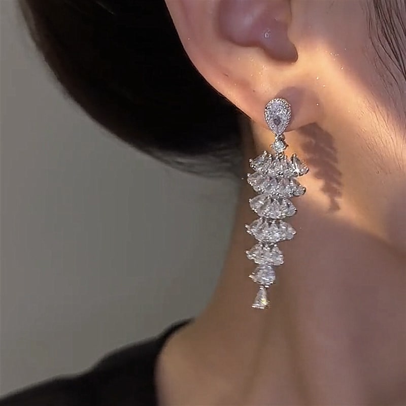 Sparkling Zircon Christmas Tree Drop Earrings For Women Trendy Xmas Tree Plant Dangle Earrings New Year Festival Party Jewelry view 1