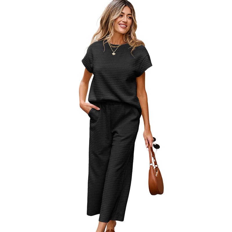 Solid Color Texture Fashion Women's European And American Leisure Two-piece Set view 3