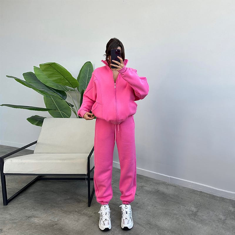 Sports Suits With Pockets Stand-up Collar Zipper Cardigan And Drawstring Trousers Fashion Jogger Set Outfits Tracksuits Women's Clothing view 9