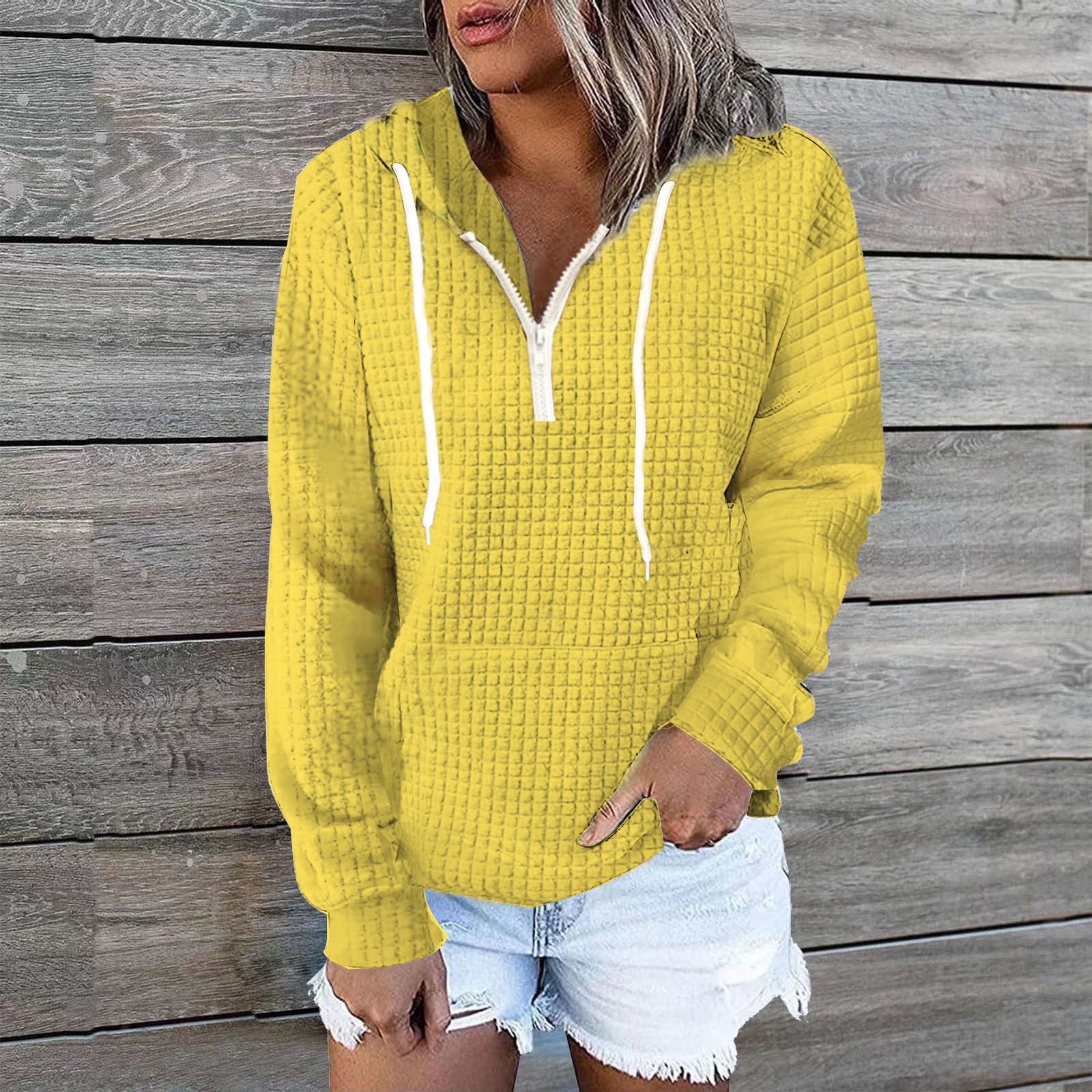 Women's Waffle Hoodie Sweater Coat view 11