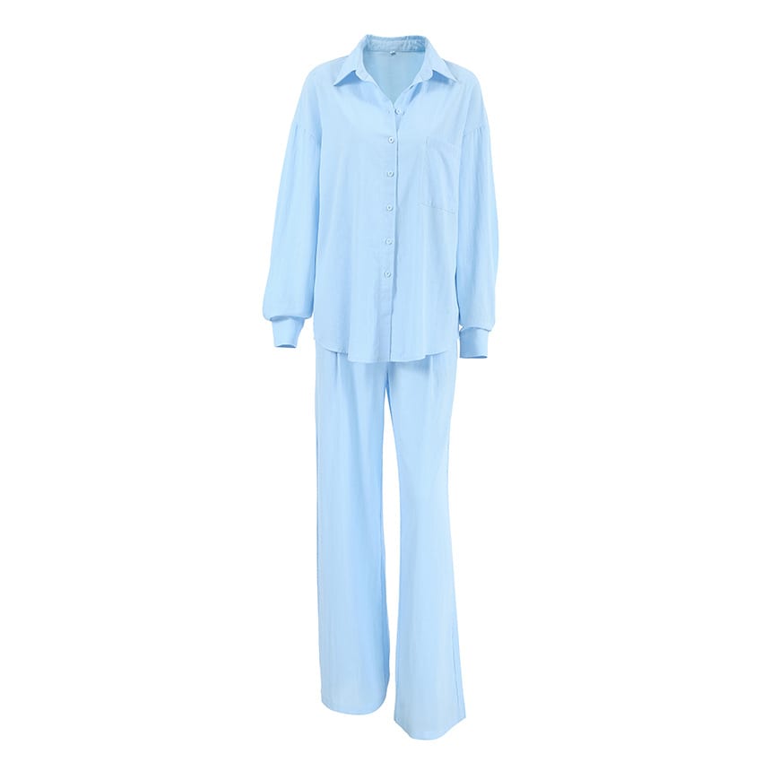 Minimalist Long Sleeve Shirt And Trousers Two-piece Set view 5