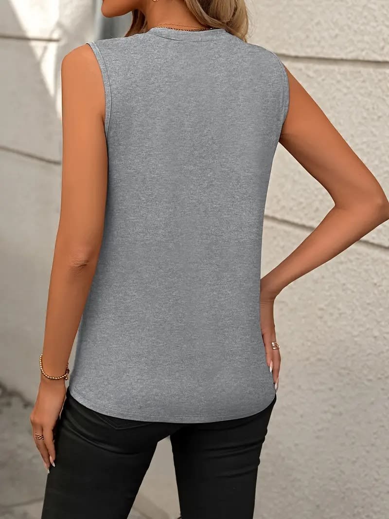 Summer Women's Solid Color Round Neck Sleeveless Loose T-shirt Shirt Vest view 12