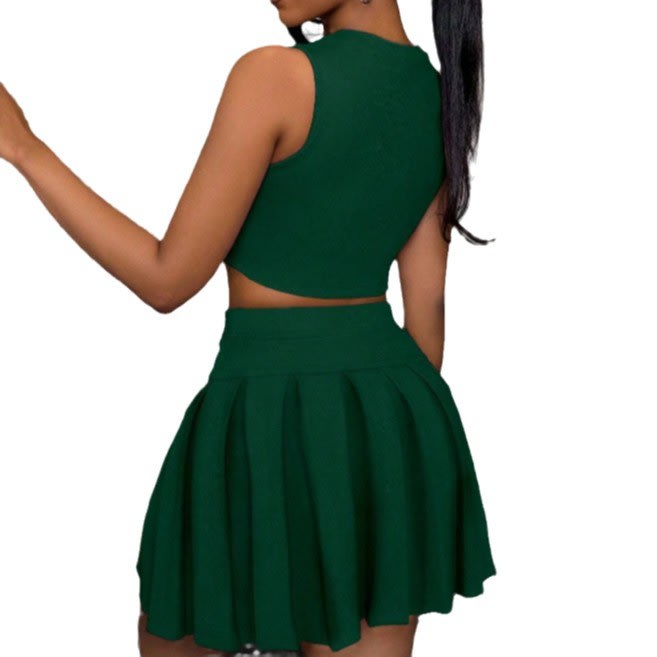 Women's Pleated Fashion Slim Sleeveless Skirt Suit view 2