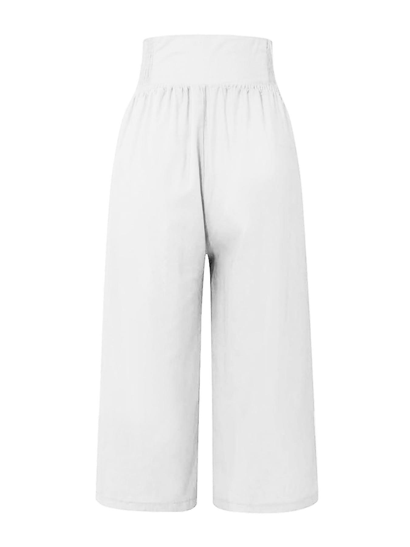 Women's Cotton And Linen Solid Color Buttons Loose Casual Cropped Pants view 2
