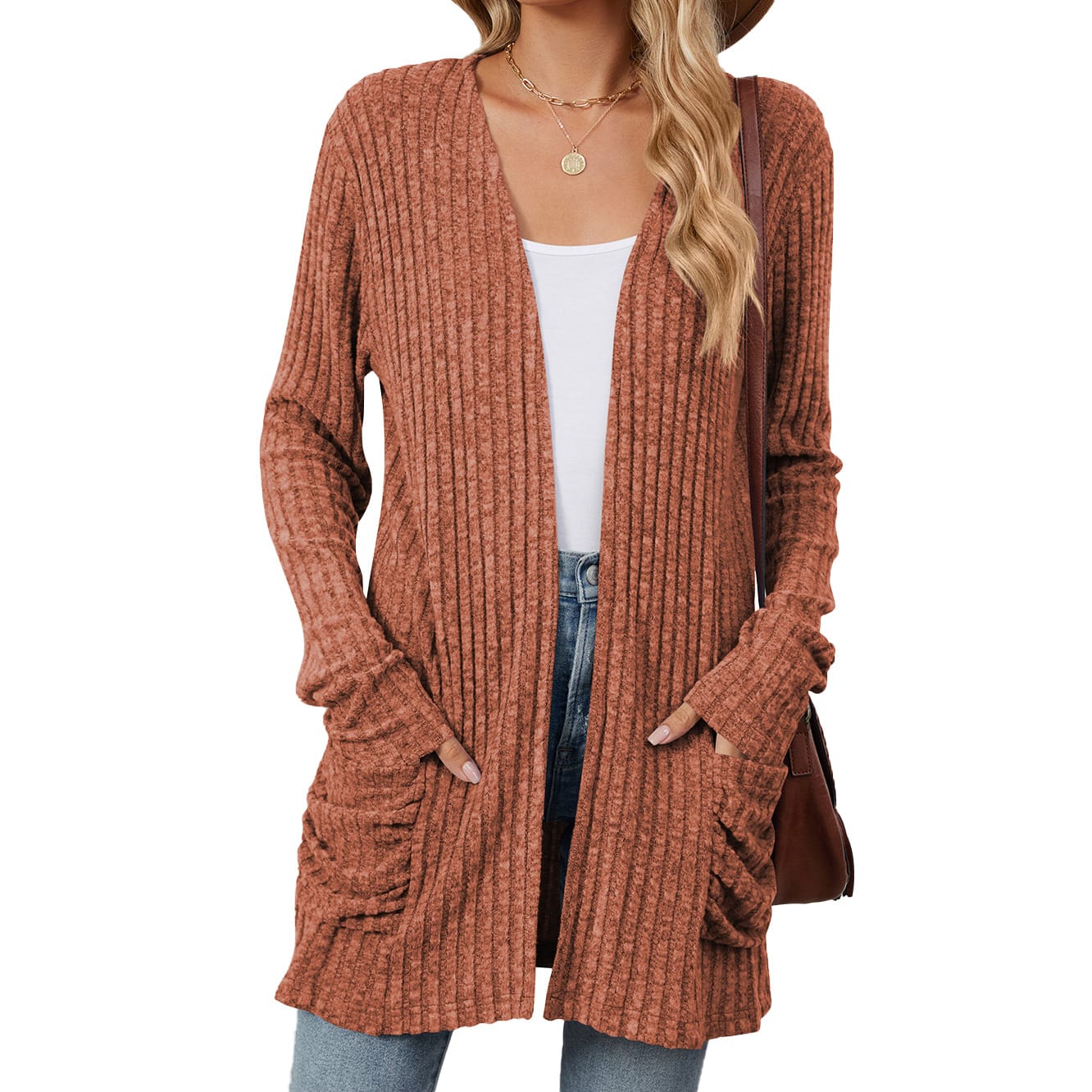 Solid Color Pocket Long Sleeve Bottoming Cardigan Knitwear view 9