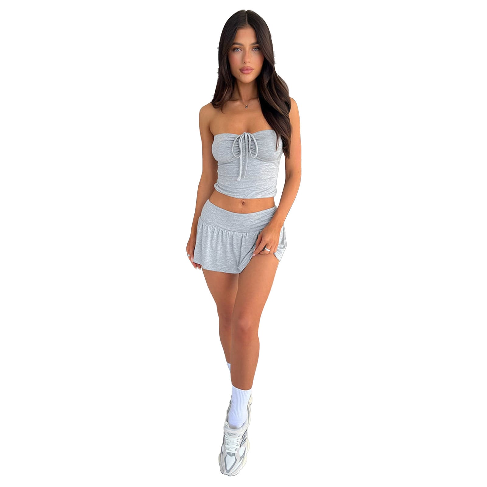 Women's Fashion Tube Top Pleating Double-layer Pantskirt Two-piece Set view 4