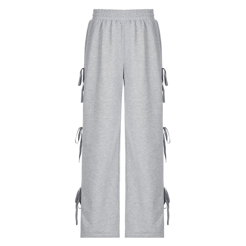 Side Bow Bandage Loose Sports Casual Pants view 17