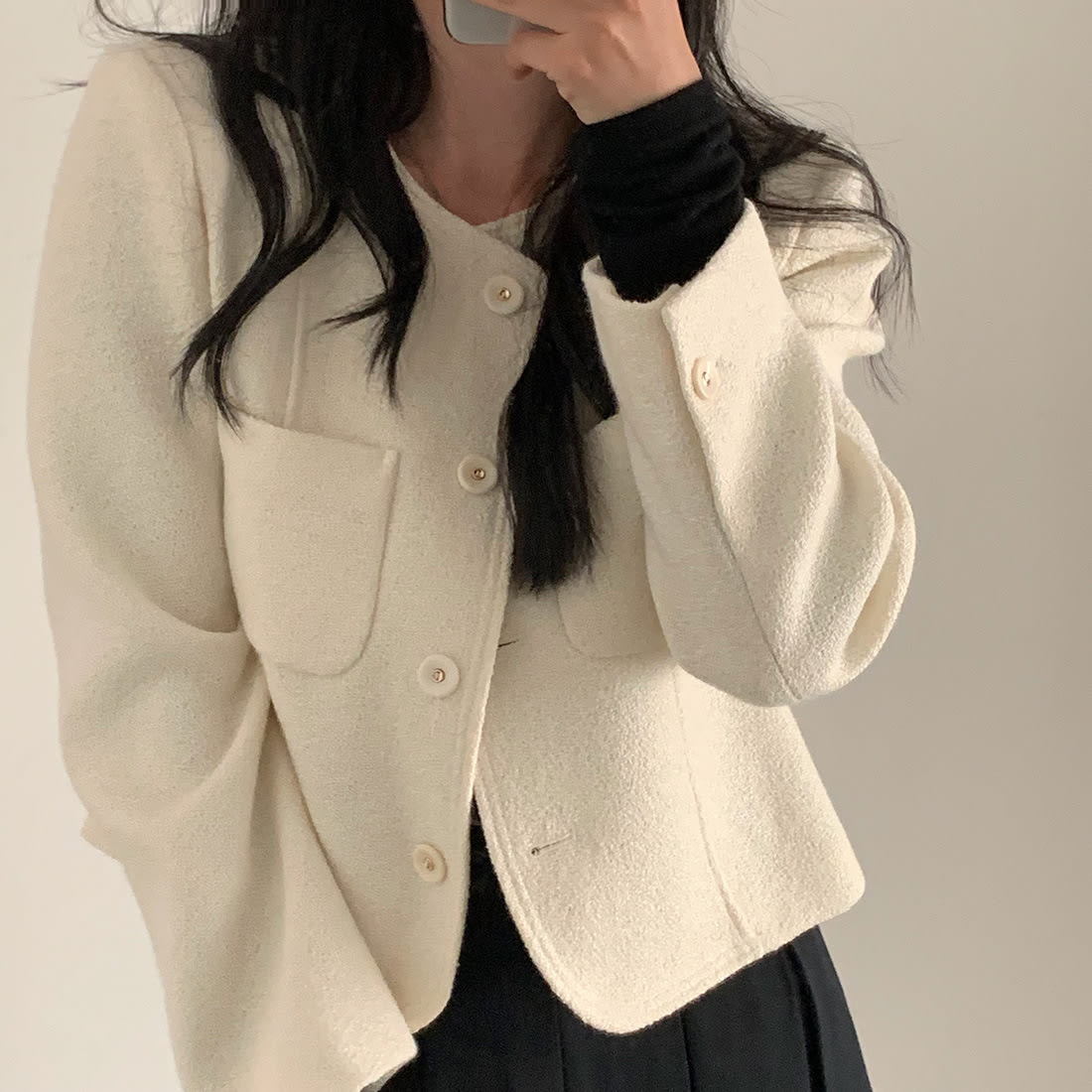 Pure Color All-matching Double Pocket Long Sleeve Coat view 3
