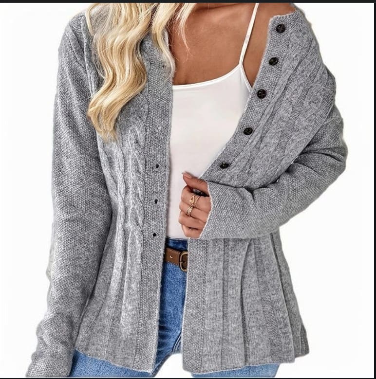 Women's Single-breasted Casual Long-sleeved Knitted Cardigan view 2
