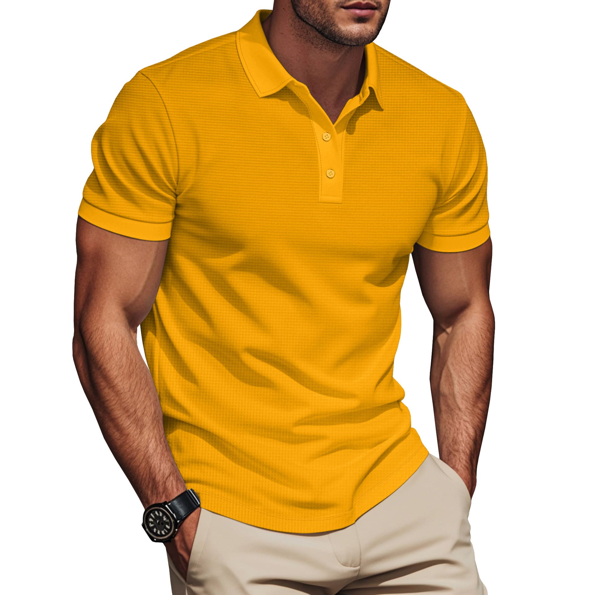 Lapel Color Matching Short Sleeve Plus Size Men view 3