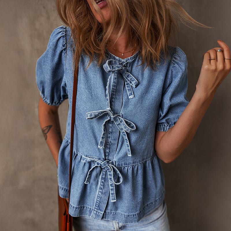 Fashion Trendy Bow Bandage Shirt view 2