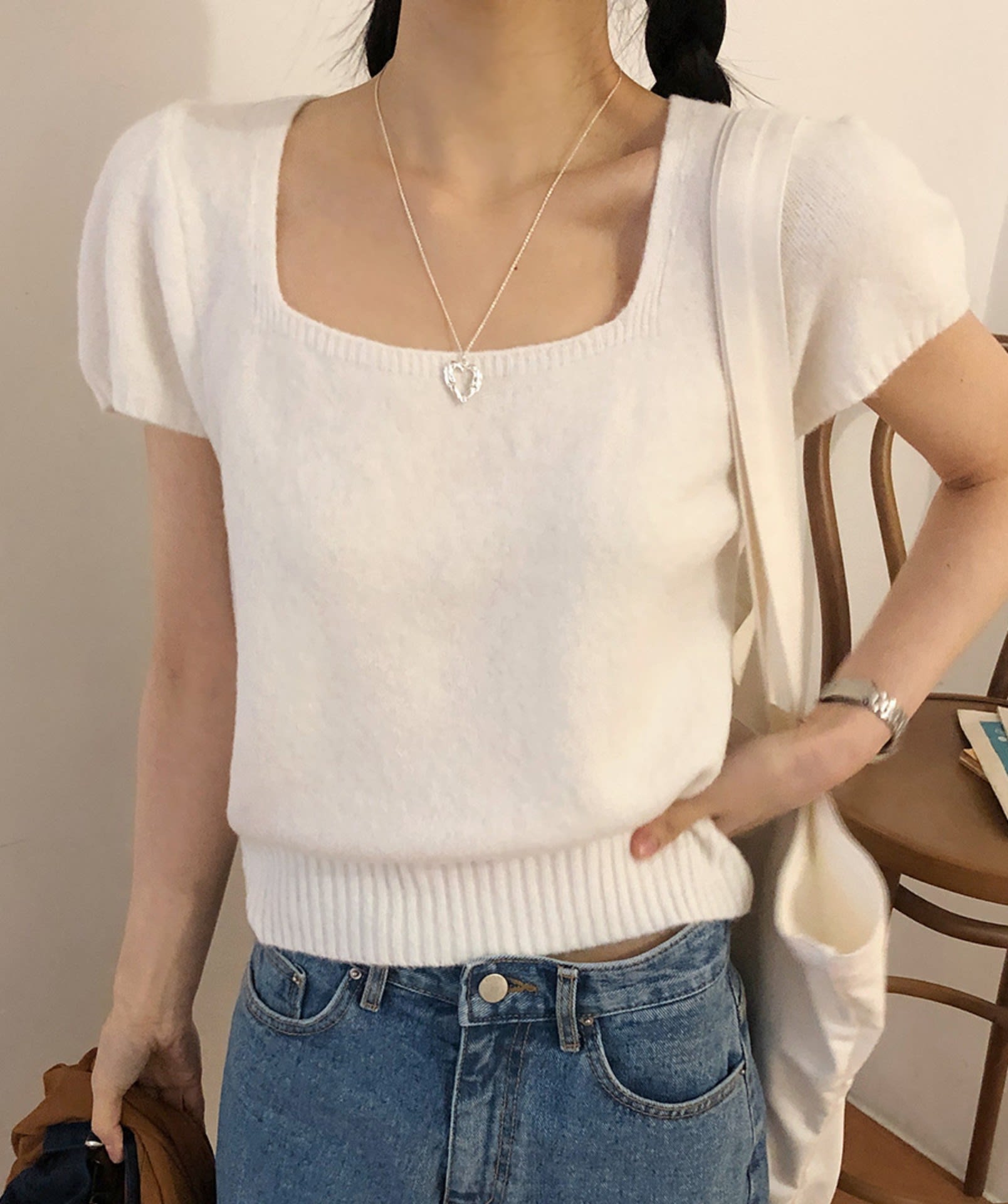 Solid Color Fashion Temperament Square Collar Pullover Short Sleeve Sweater view 8