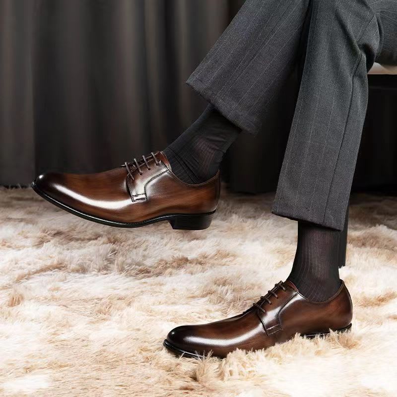 Men's Leather Shoes Breathable Lace Up Hand-rub Color view 23