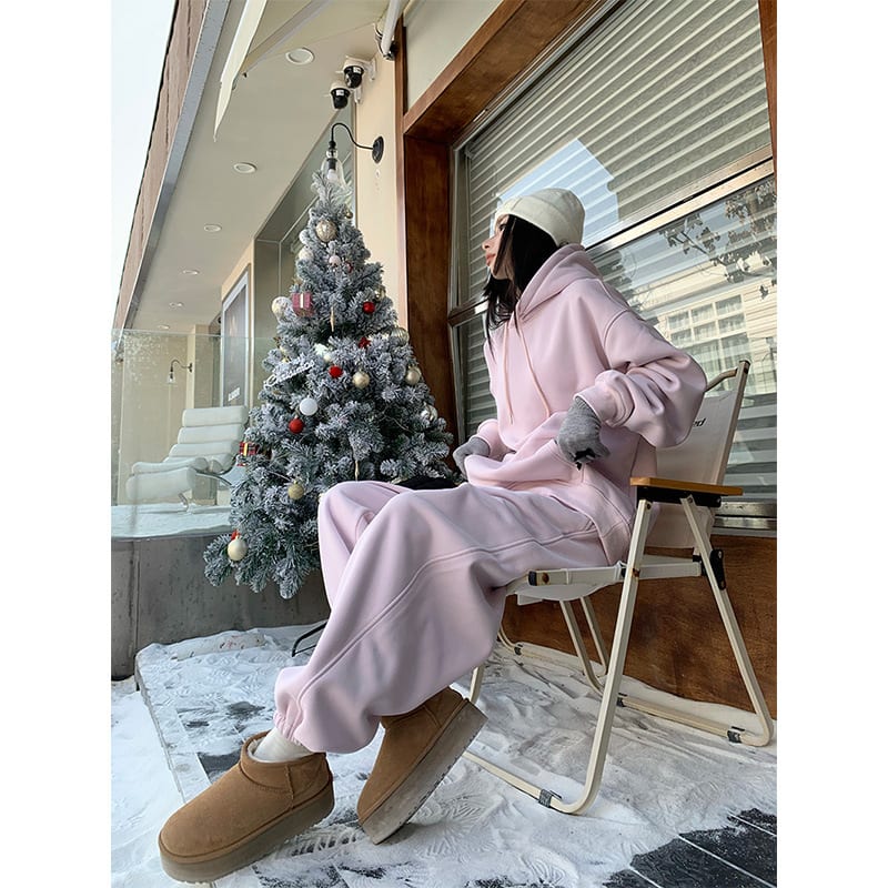 Idle Style Loose Sweater Ankle-tied Elastic Waist Thickened Sweatpants Suit view 10