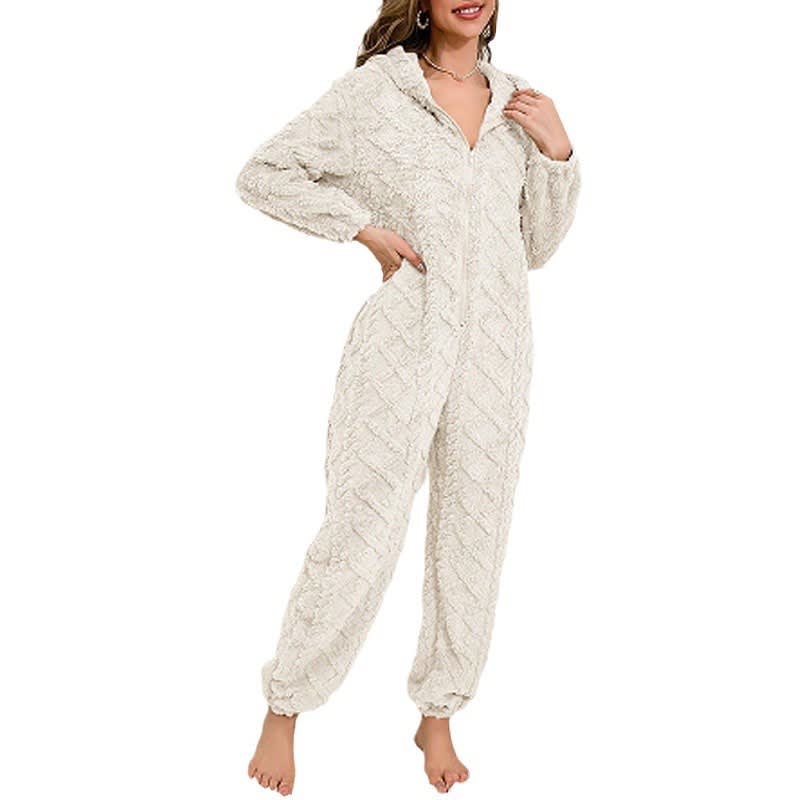 Casual Home Warm Coral Fleece One-piece Pajamas view 4