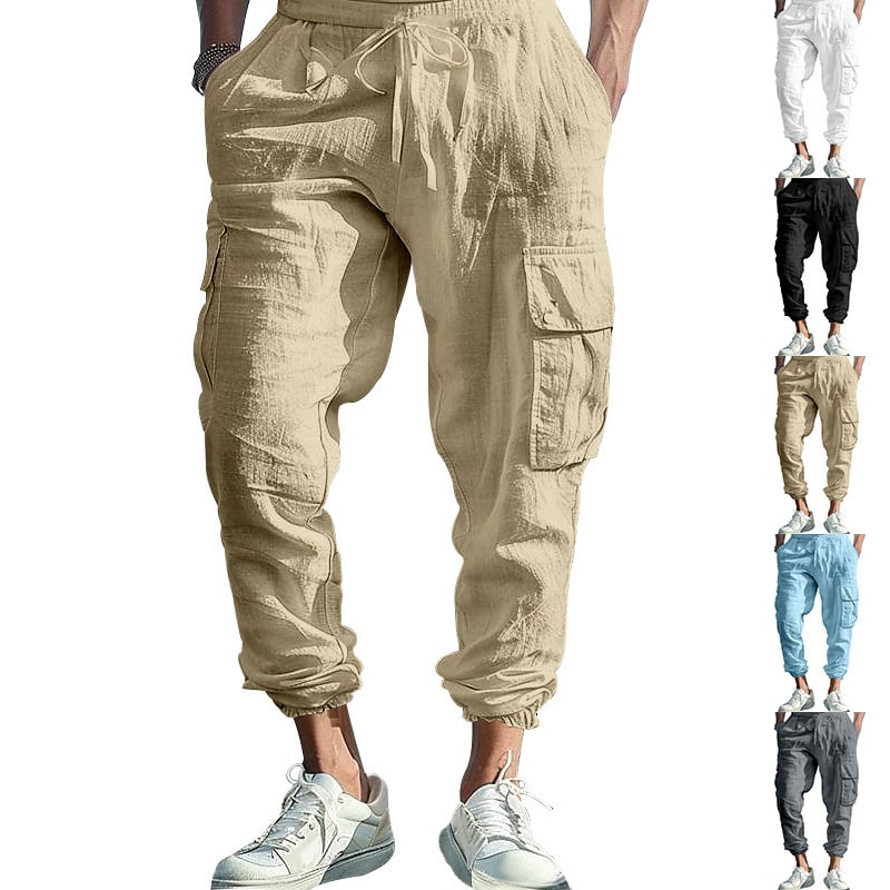 Multi-pocket Tether Solid Color Loose Cargo Pants Men view 2