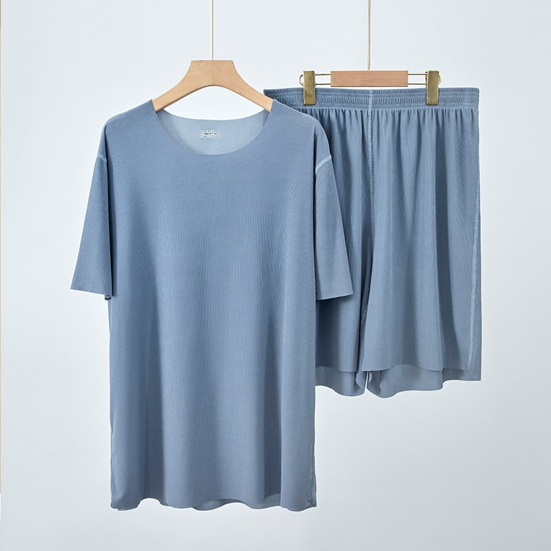 Men's And Women's Short-sleeved Simple And Seamless Solid Color Pajamas Suit view 5