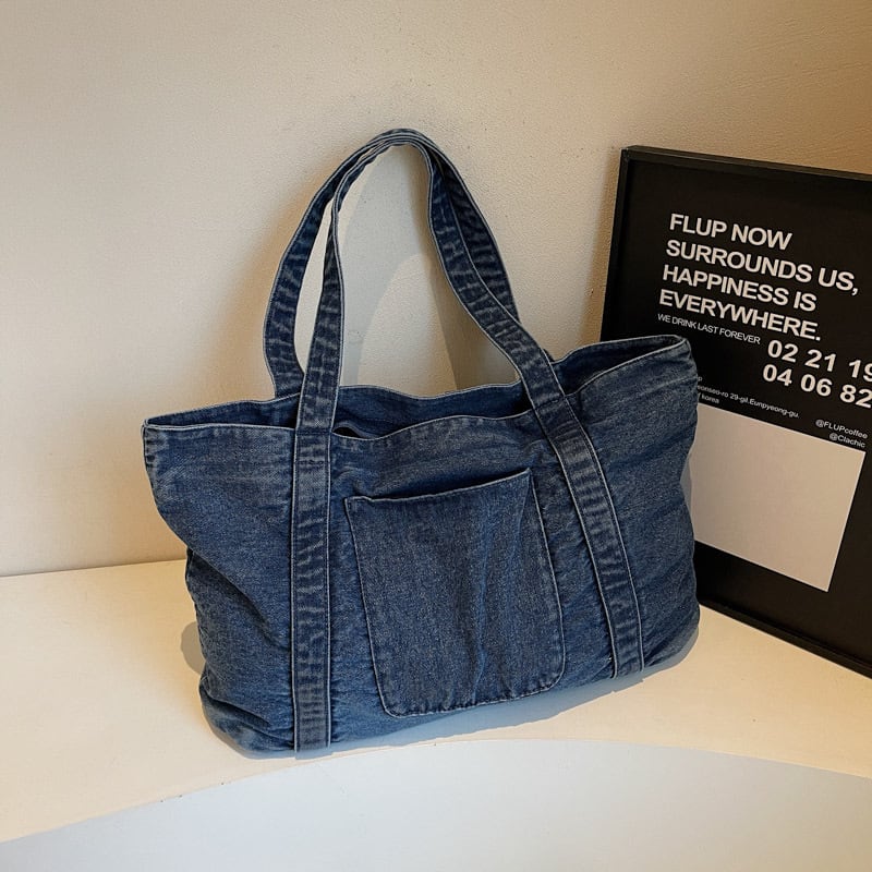 Japanese And Korean Retro Washed Portable Denim Bag view 6