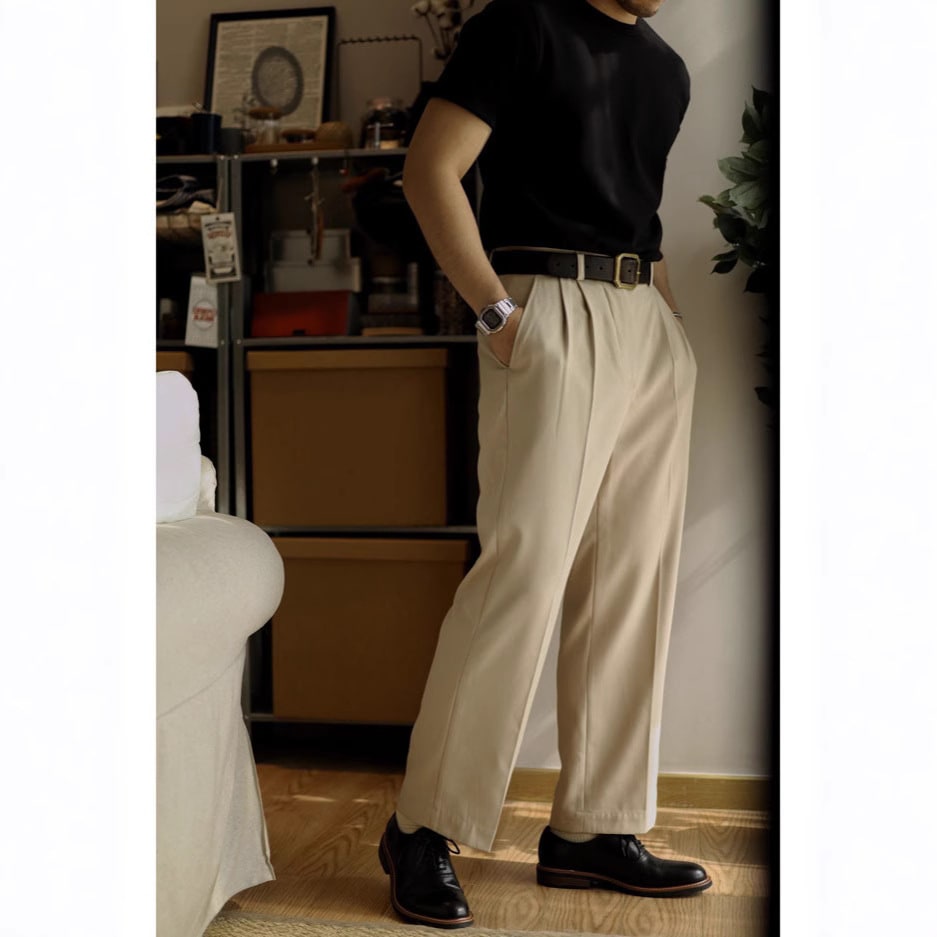 HOT Thread Double Pleated Loose Straight Cargo Casual Suit Pants view 3