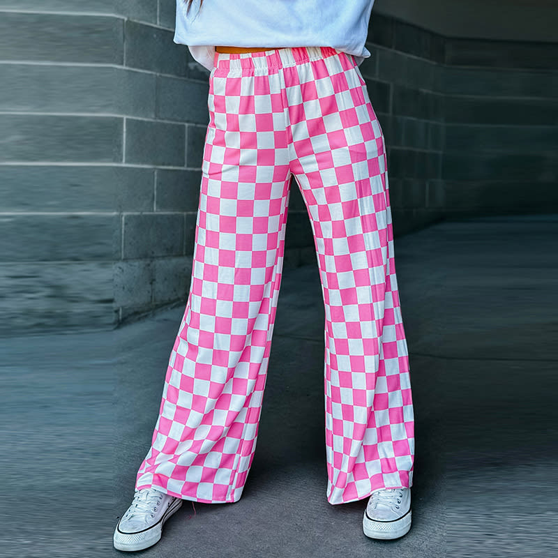 Spring New Chessboard Plaid Printed Casual All-match Loose Wide-leg Pants view 7