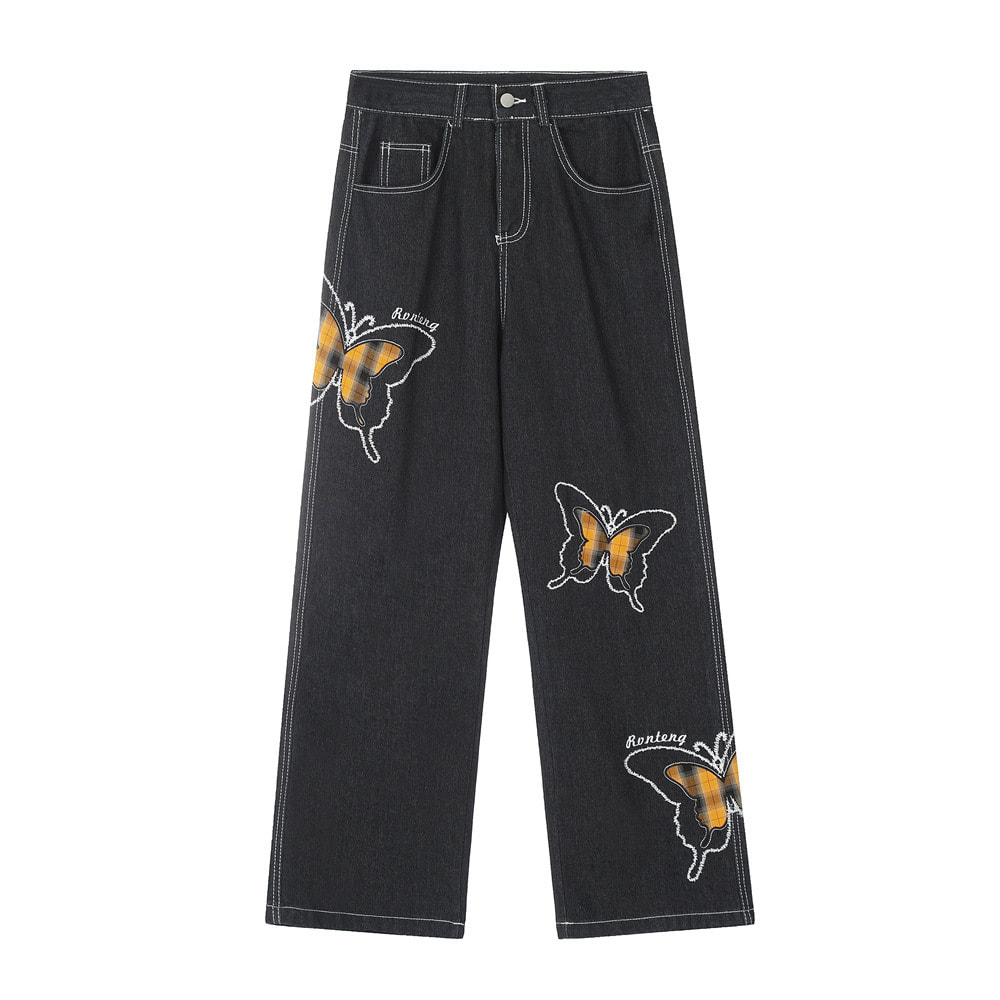 Design Sense Niche Butterfly Paste Cloth Embroidery Denim Straight-leg Pants view 20