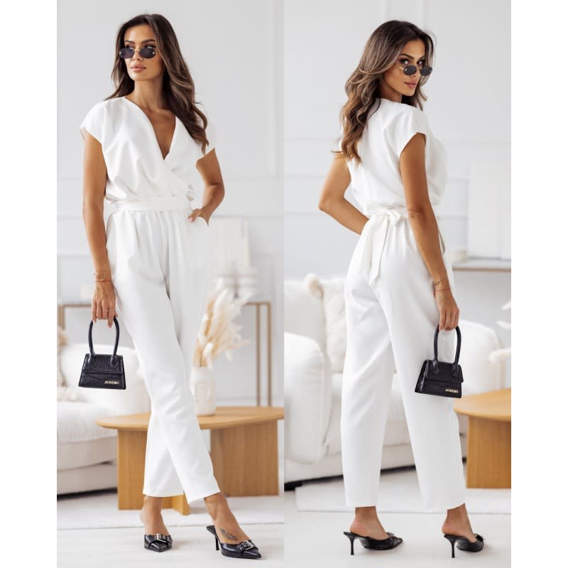 Plus Size Waist-controlled Lace-up Short Sleeve Jumpsuit view 4
