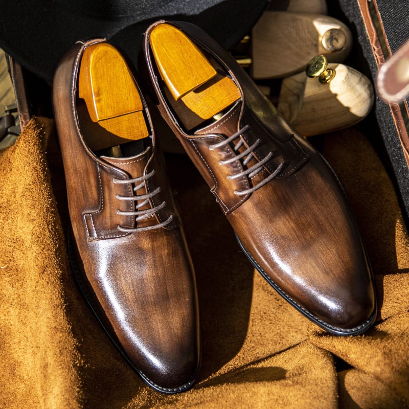 Men's Leather Shoes Breathable Lace Up Hand-rub Color view 13