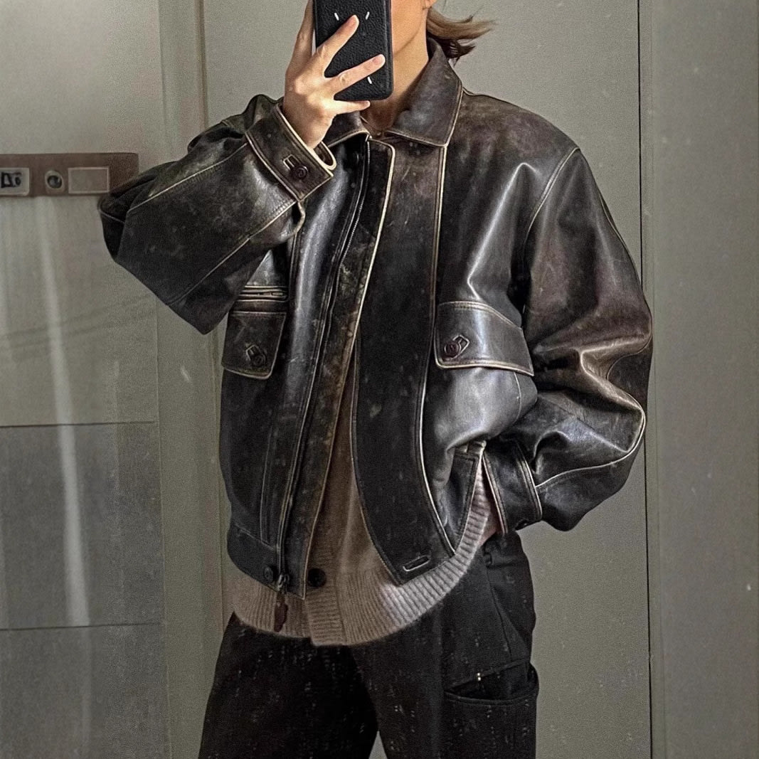 Jacket Coat Retro Washed Brushed Brown Distressed view 2