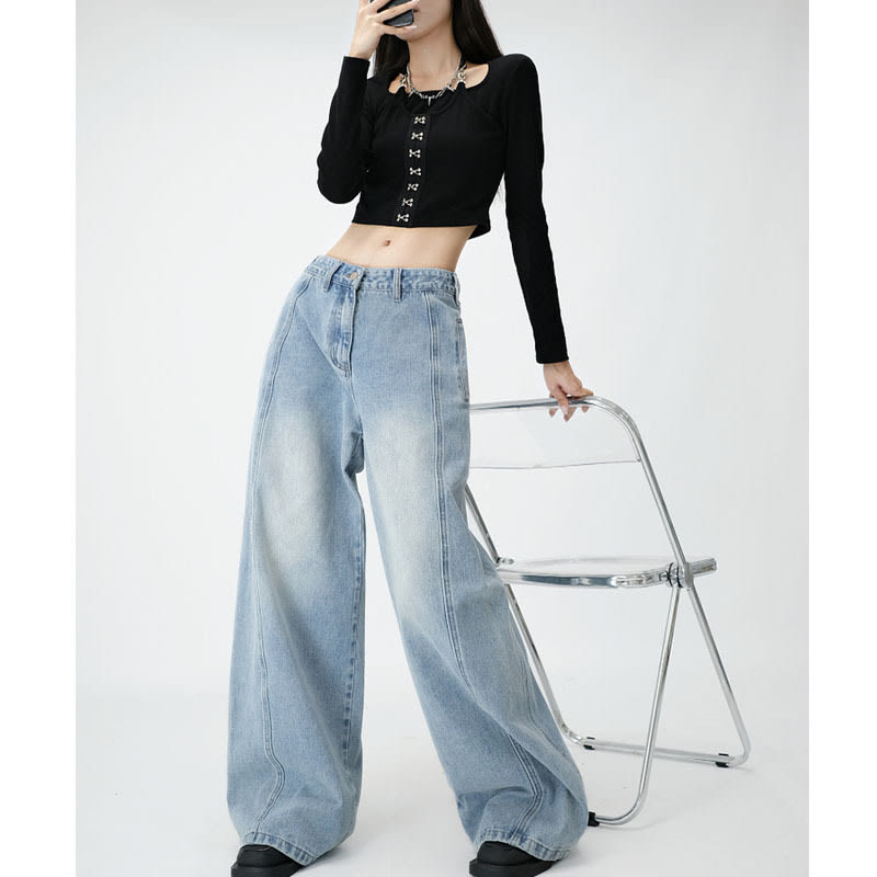 Loose Wide Leg Draping Mop Slimming High Waist Denim Trousers view 3