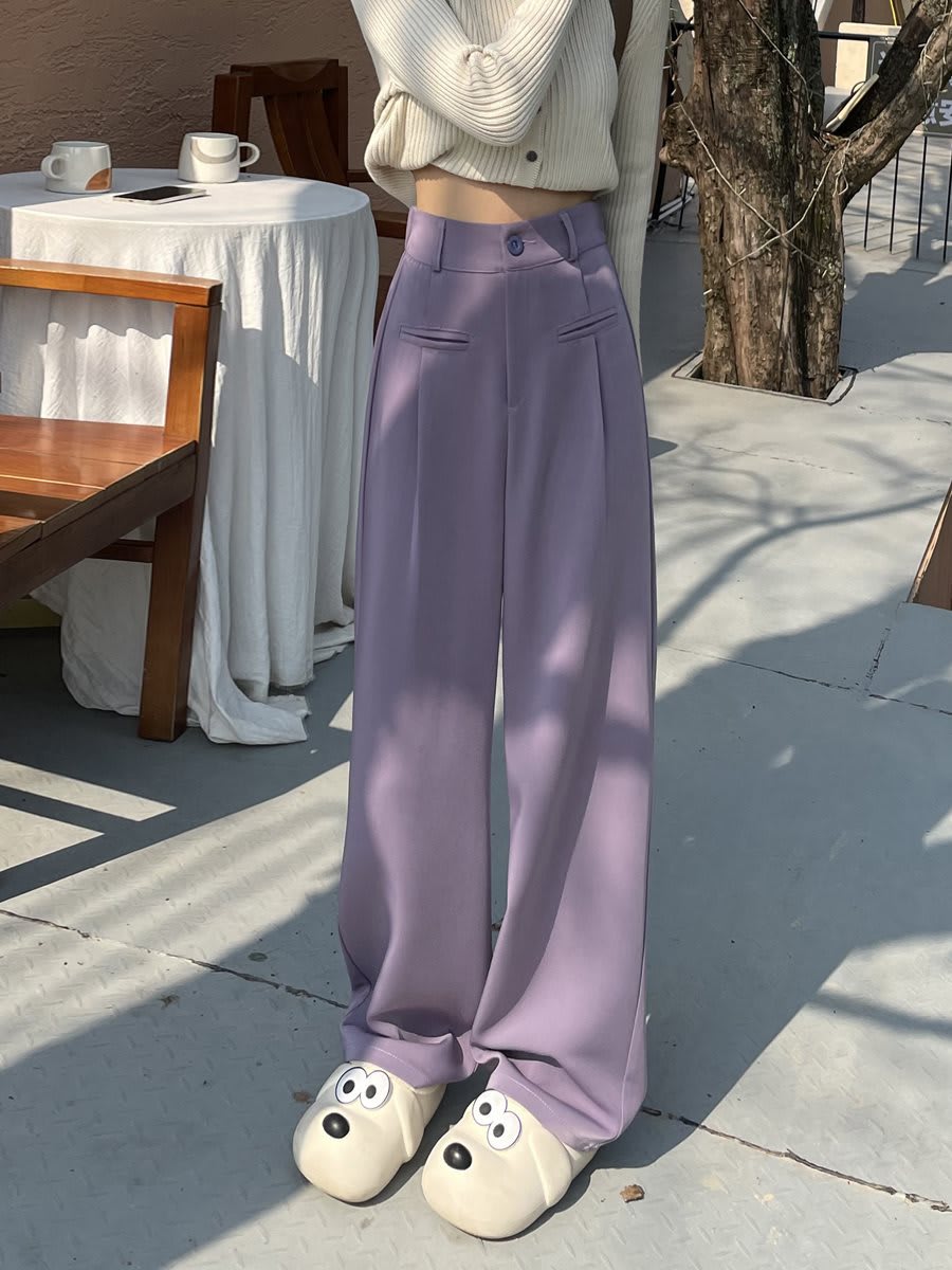 Casual High Waist Drooping Suit Mopping Purple Pants view 12